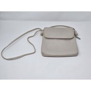 GIANI BERNINI genuine leather crossbody organizer bag -Beige Silver Accents